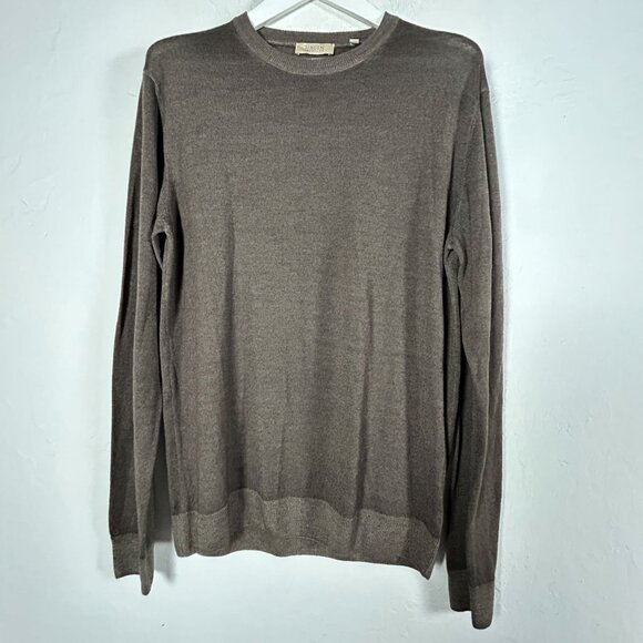 Hagen Carmel Mens Merino Wool Crewneck Sweater Large Brown Pullover Italy Made - Picture 1 of 8